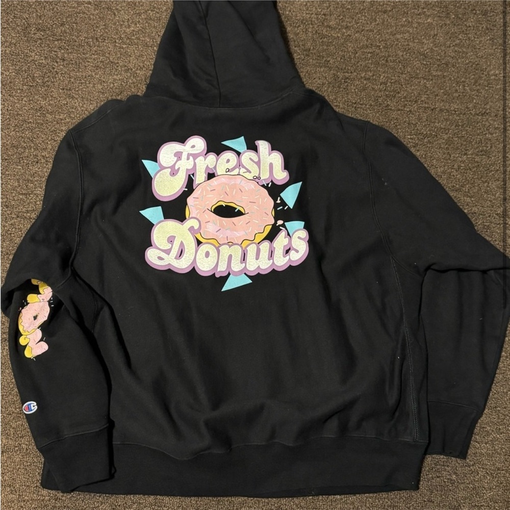 Champion Black Hoodie with Fresh Donuts Design